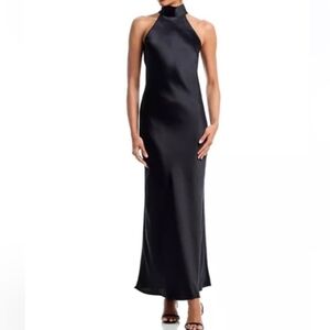 Steve Madden Black Lara Satin Bias Cut Maxi Gown